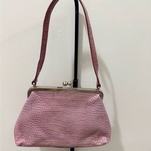 Nine West Pink Croc-Embossed Frame Shoulder Bag